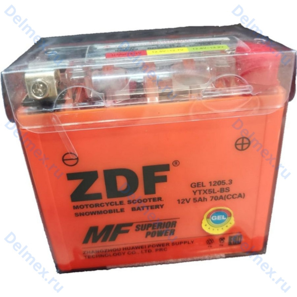 Аккумуляторная батарея ZDF 6МТС-5.3 (YTX5L-BS) GEL обратной полярности (CCA 70A, 113/70/108)