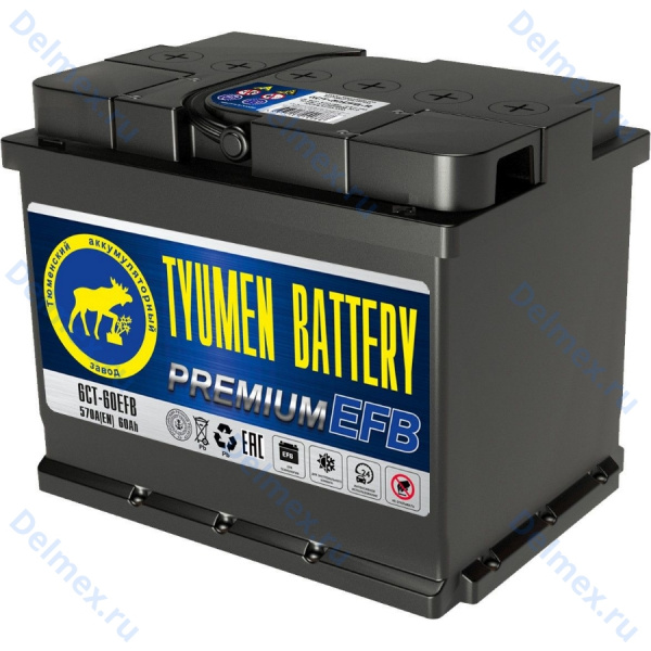 Аккумуляторная батарея Tyumen Battery 6СТ-60 EFB R PREMIUM обратной полярности
