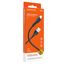 Зарядное устройство для телефона - кабель USB APPLE Lightning 2.4А (1м.) черный в коробке Borofone фото 