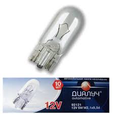 Лампа 12v W5W (T10) 5w w2,1x9,5d б/цок. белая повор. Диалуч фото 