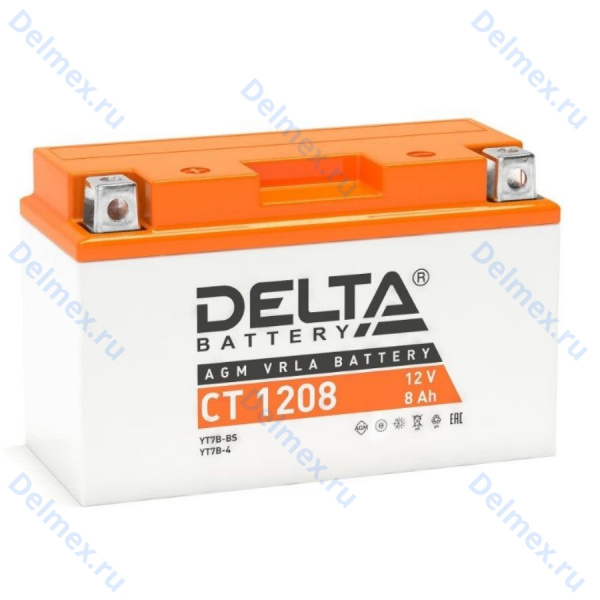 Аккумуляторная батарея DELTA СТ-1208 AGM (YT7B-BS) прямая полярность, залитый