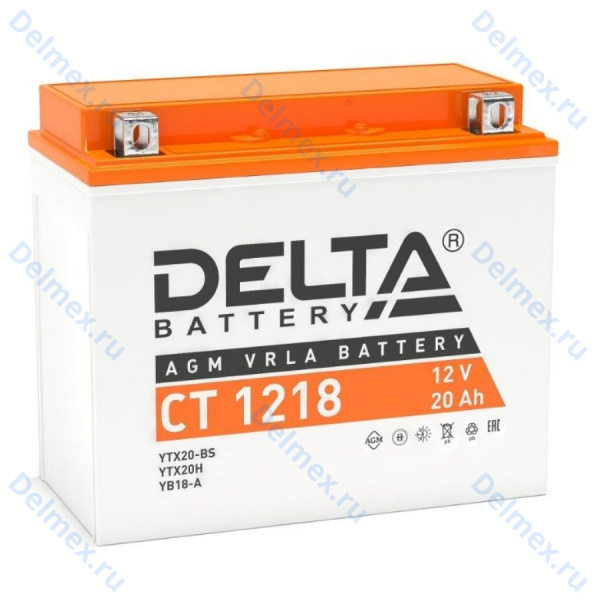 Аккумуляторная батарея DELTA СТ-1218 AGM (YTX20-BS) прямая полярность, залитый