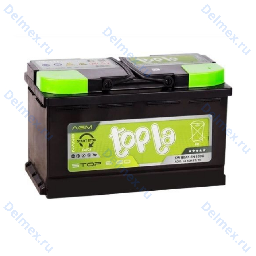 Аккумуляторная батарея TOPLA 6СТ-80R+ EcoDry AGM Stop&Go (L4) обратной полярности