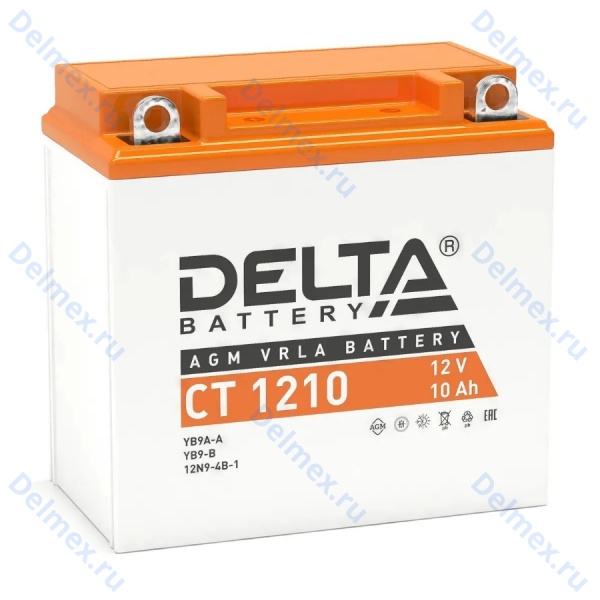 Аккумуляторная батарея DELTA СТ-1210 AGM (YB9B) прямая полярность, залитый