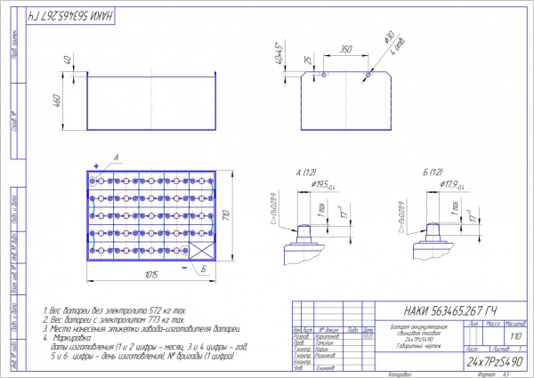 Фото АКБ 24х7PzS490 исполнение 267-01 с гибкими перемычками залитая электролитом