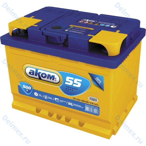 Аккумуляторная батарея АКОМ 6СТ-55L обратной полярности