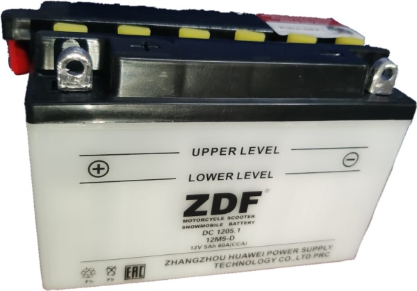 Аккумуляторная батарея ZDF 6МТС-5.1 (12M5-D) DC MF прямой полярности (CCA 60A, 135/70/95)