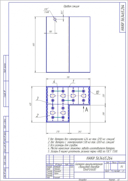 Фото АКБ 12х6PzS600 исполнение 264-01 с гибкими перемычками залитая электролитом