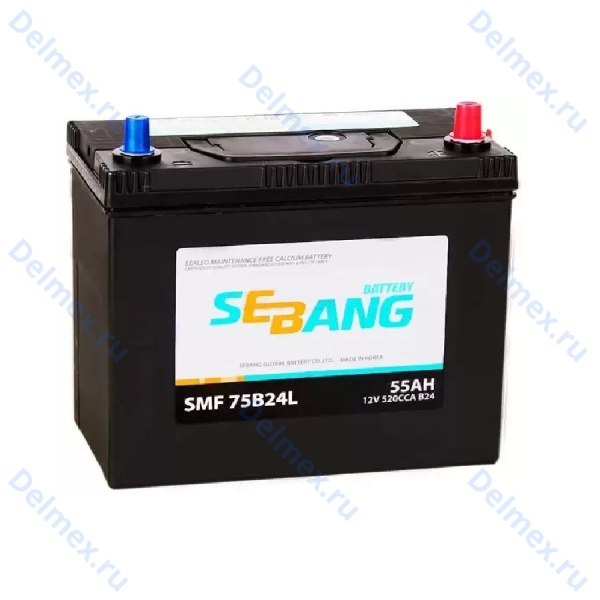 Аккумуляторная батарея SEBANG 6СТ-55L SMF (75B24L) тонкие клеммы обратной полярности