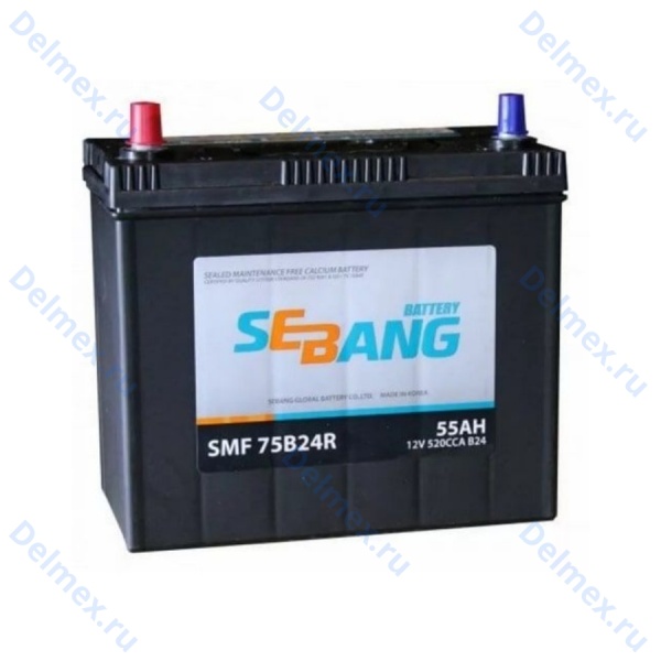 Аккумуляторная батарея SEBANG 6СТ-55L SMF (75B24R) тонкие клеммы прямой полярности