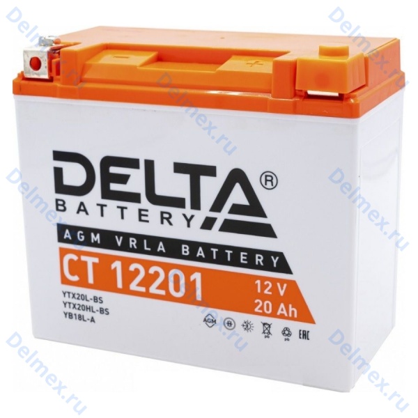 Аккумуляторная батарея DELTA СТ-12201 AGM (YTX20HL-BS) обратная полярность, залитый