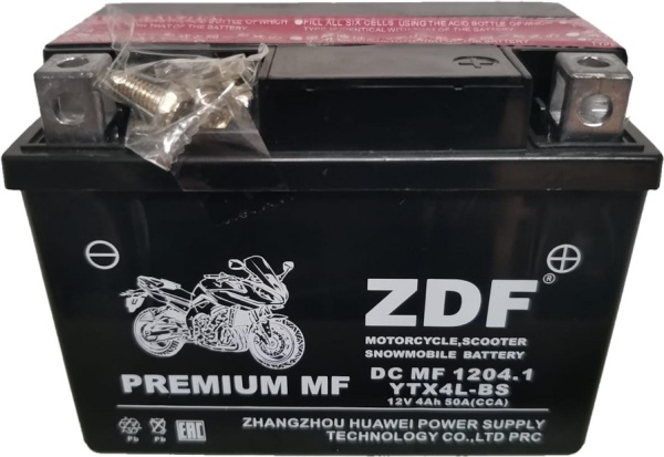 Аккумуляторная батарея ZDF 6МТС-4.1 (YTX4L-BS) DC MF обратной полярности (CCA 50A, 113/70/85)