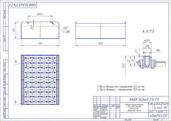 Фото АКБ 40х6PzS330 исполнение 374-01 с гибкими перемычками залитая электролитом