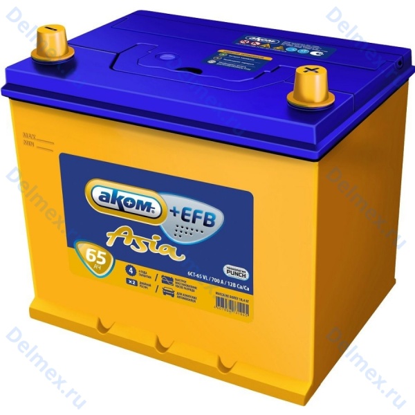 Аккумуляторная батарея АКОМ 6СТ-65L ASIA обратной полярности фото 