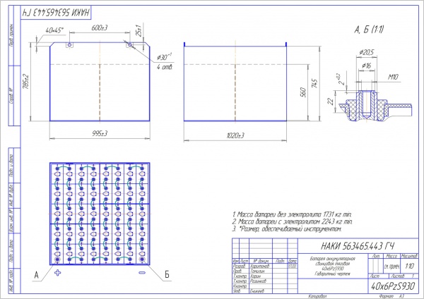 Фото АКБ 40х6PzS930 исполнение 443-01 с гибкими перемычками залитая электролитом
