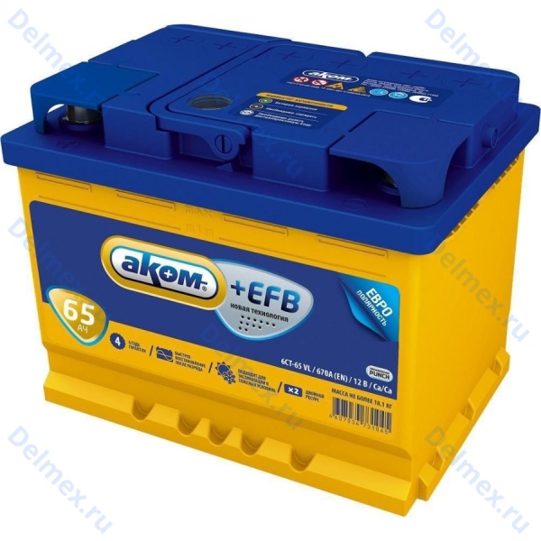 Аккумуляторная батарея АКОМ 6СТ-65L +EFB обратной полярности