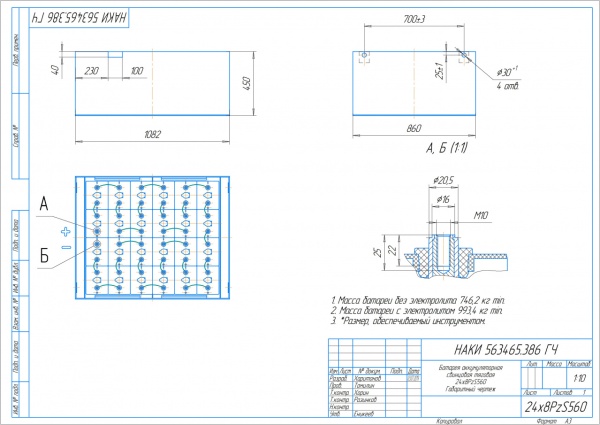 Фото АКБ 24х8PzS560 исполнение 386-01 с гибкими перемычками залитая электролитом