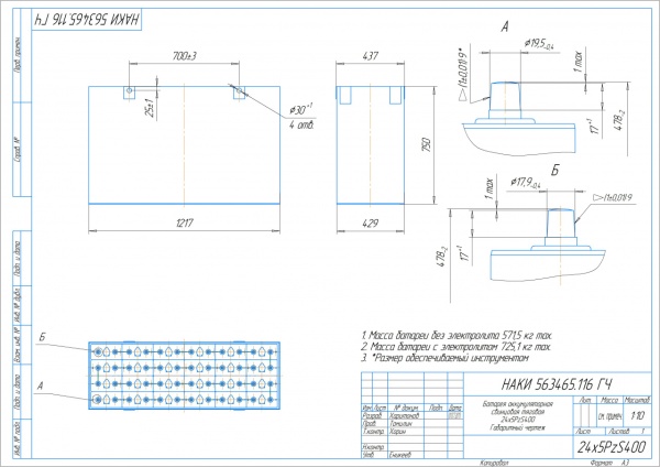 Фото АКБ 24х5PzS400 исполнение 116-01 с гибкими перемычками залитая электролитом