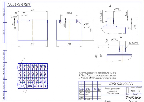 Фото АКБ 24х6PzS600 исполнение 131-01 с гибкими перемычками  залитая электролитом