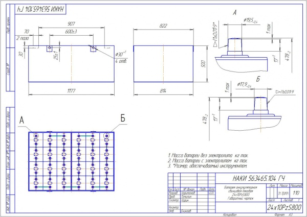 Фото АКБ 24х10PzS800 исполнение 104-01 с гибкими перемычками залитая электролитом