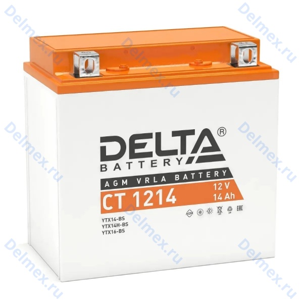 Аккумуляторная батарея DELTA СТ-1214 AGM (YTX14H-BS) прямая полярность, залитый