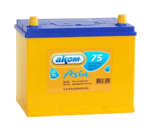 Аккумуляторная батарея АКОМ 6СТ-75L Азия D26 обратной полярности фото 